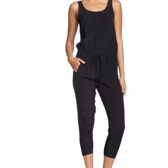 Vince Womens Black Silk Sleeveless Drawstring Waist Jumpsuit Size 10 - Picture 1 of 9
